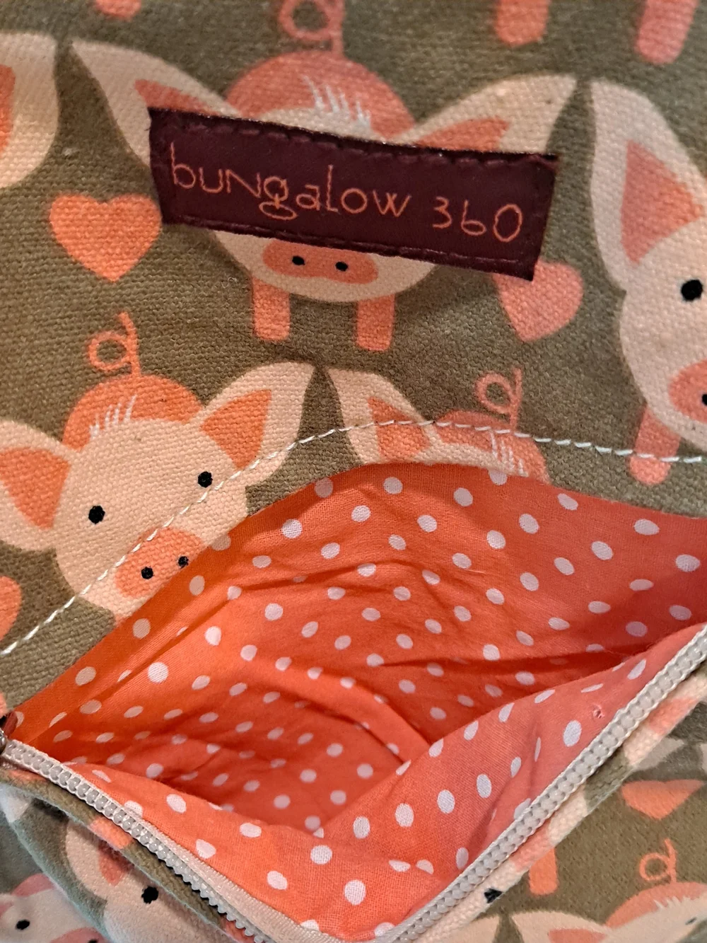 bungalow 360 Pink & Tan Piglet Small Messenger Cotton Canvas Crossbody Bag